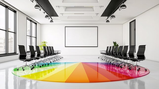 A colorful pie chart displayed on a large monitor in a meeting room, illustrating competition and preferences in marketing research.