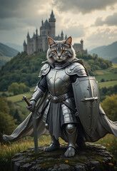 Naklejka premium Cat as a knight in armor 