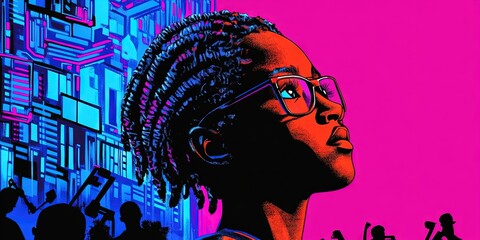 Fototapeta premium black advocacy for black issues from african american activist with circuitry and technology 