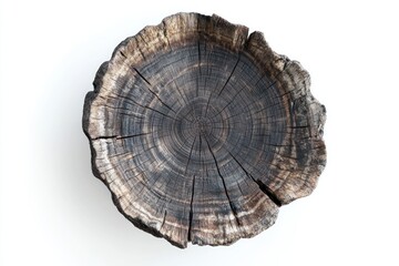 Obraz premium Rustic tree cross-section, wood texture, isolated, white background, nature design