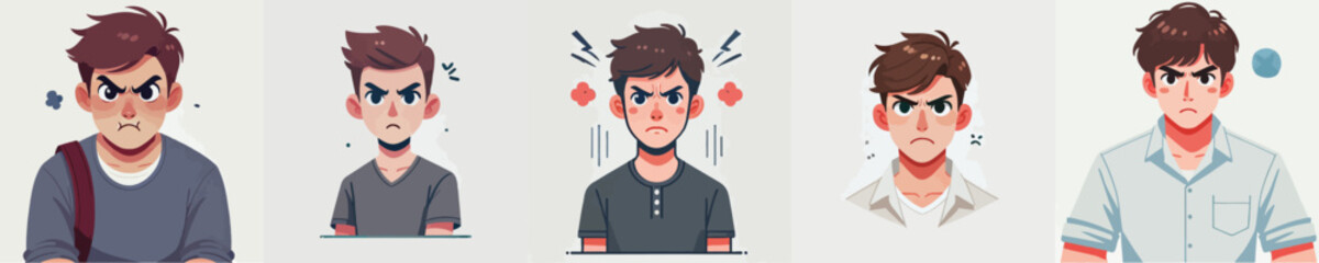 vector set of angry young men
