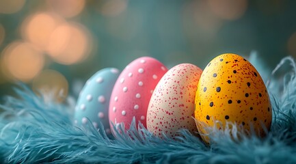 Easter eggs in natural colours on grass