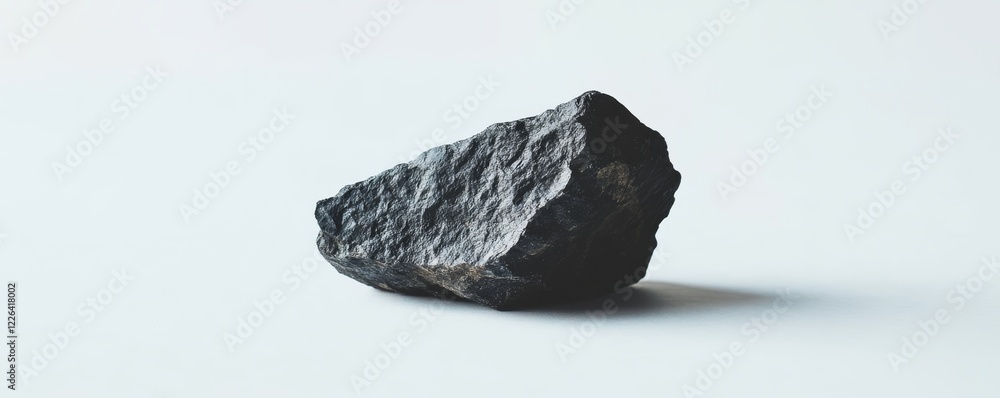 Poster black coal-like rock on white background showcasing natural textures and forms in a minimalistic set
