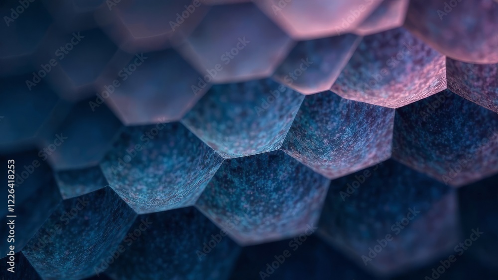 Poster The image is a close up of a blue and red patterned surface