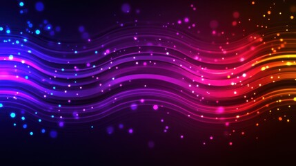 A vibrant abstract background featuring flowing waves in shades of blue, pink, and orange, adorned with glowing particles for a dynamic visual effect.