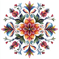 Fototapeta premium Vibrant Floral Mandala with Colorful Petals and Intricate Leaf Patterns for Creative Design Projects