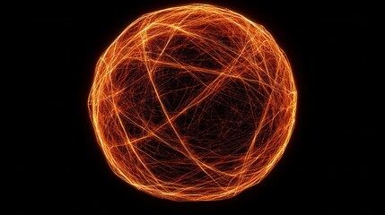 A glowing sphere composed of intricate, fiery lines against a dark backdrop, evoking a sense of energy and movement.