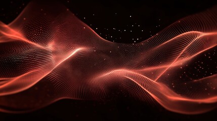 Abstract red digital wave background with glowing particles