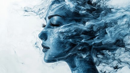 Abstract Portrait of a Woman in Blue and White