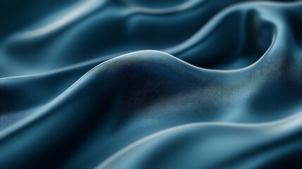Fototapeta premium Deep blue silk fabric elegantly flows creating soft waves under soft light. AI Generated