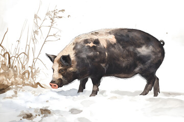 Fototapeta premium Close up of portrait pig isolated on white background.