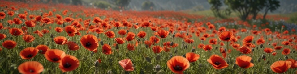 Obraz premium Blooming poppies swaying gently in the breeze , delicate, movement