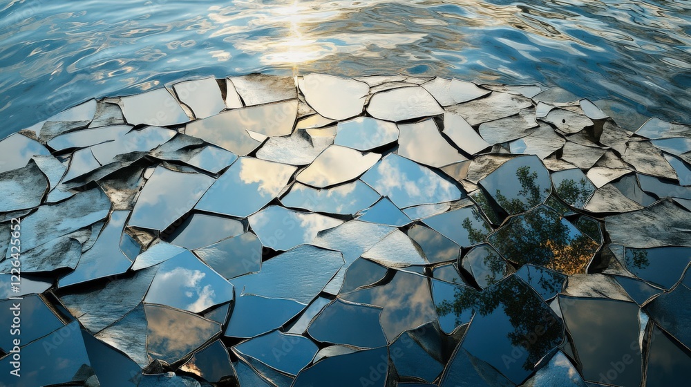 Poster abstract reflection of sky and water on a fragmented surface
