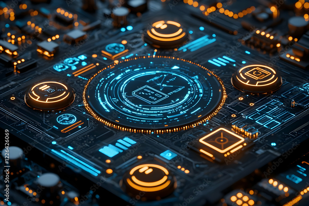 Poster futuristic circuit board tech data processing