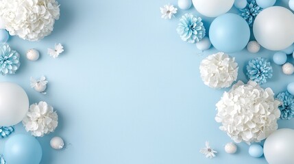 Blue and white floral balloons background for baby shower invitation