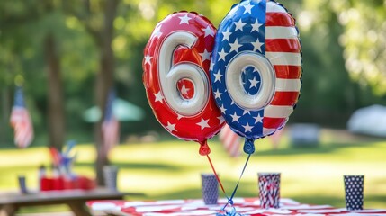 Patriotic Sixtieth Birthday Balloons at Picnic