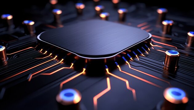Close-up view of a modern computer processor with intricate circuitry and glowing elements.