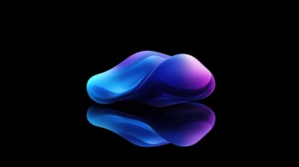 Abstract vibrant fluid shape glossy reflective 3D render  on black background with mirroring effect