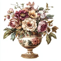 Obraz premium Beautiful Floral Arrangement in Ornate Vase with Soft Pastel Colors and Delicate Petals, Ideal for Elegant Home Decor