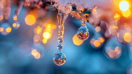 A peaceful nativity scene in a snowy barn, illuminated by soft golden light
