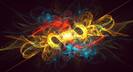 Abstract Fractal Swirls: A mesmerizing digital artwork with vibrant fractal patterns swirls and radiates with energy and complexity.