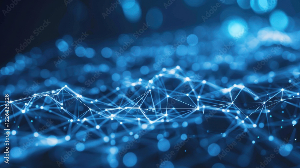 Aufkleber digital abstract background with glowing blue lines and dots, representing data connections and netw