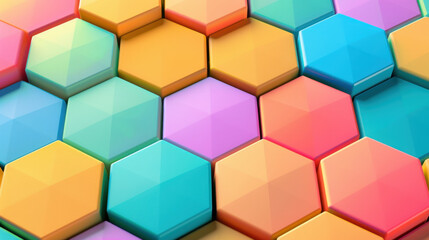 Obraz premium Colorful hexagonal tiles create vibrant and playful pattern, showcasing mix of pastel shades and geometric shapes that evoke sense of fun and creativity