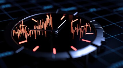 Obraz premium Innovative clock displaying data trends with modern digital design and sleek interface.