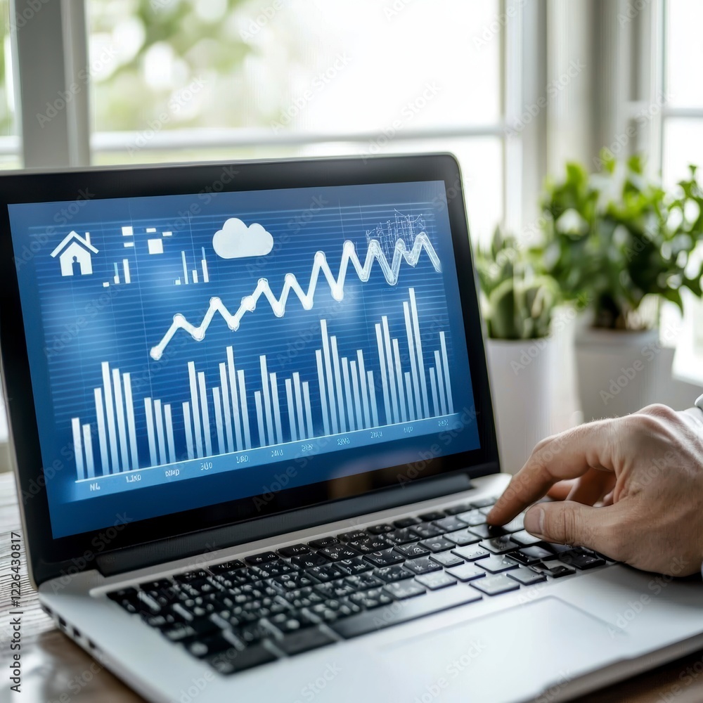 Poster analyzing growth trends in business metrics office environment data visualization digital workspace 