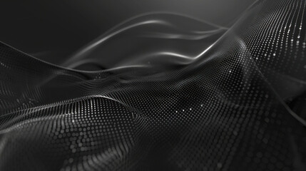 Smooth black waves with dotted texture create dynamic and modern visual. interplay of light and shadow adds depth, evoking sense of movement and fluidity