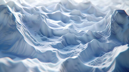 Textured white mountain landscape with soft peaks and valleys, creating serene and abstract visual. smooth surface evokes sense of calm and tranquility