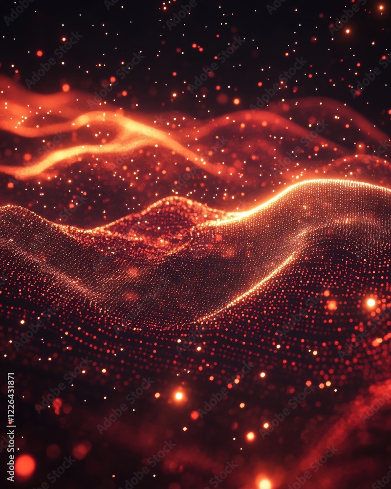 Aufkleber abstract fiery landscape with glowing particles and bokeh effect on dark background