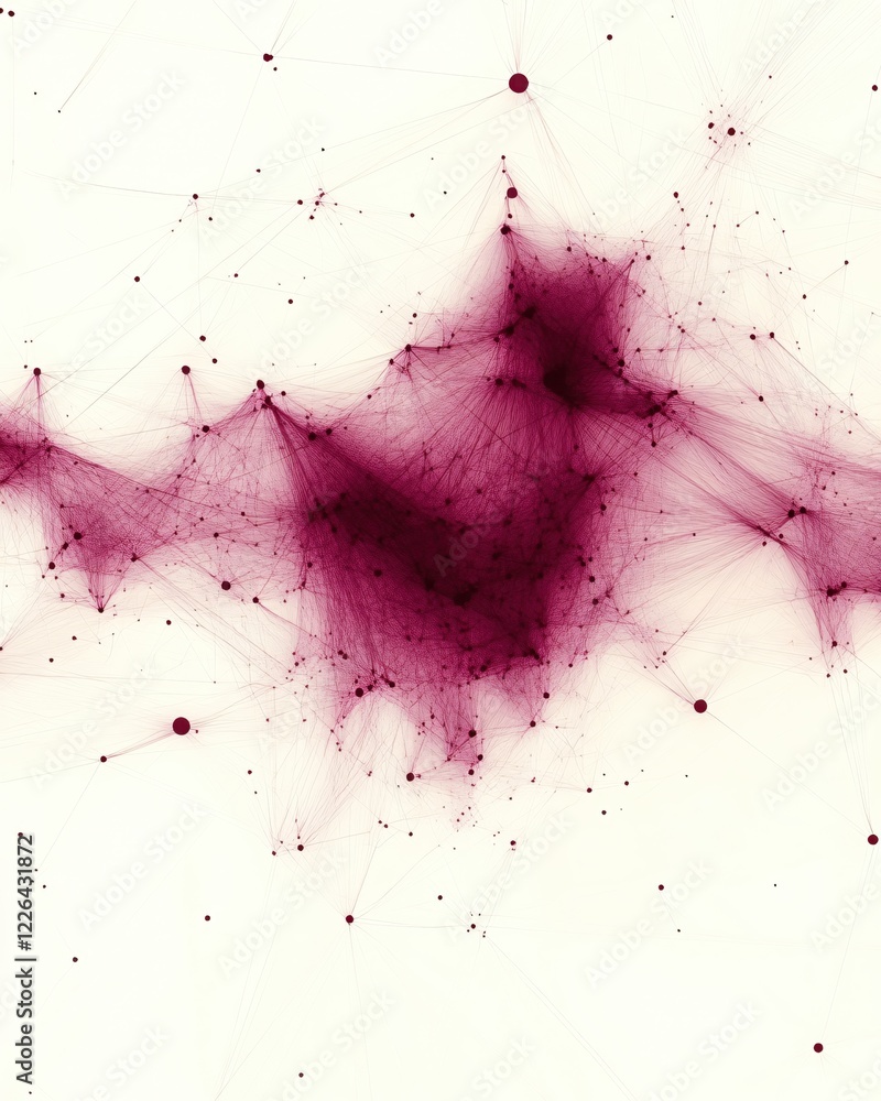 Poster abstract network of connected dots and lines in shades of red on a light background