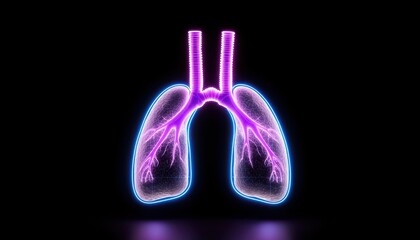 Stylized illustration of human lungs with neon effects highlighting respiratory structure.