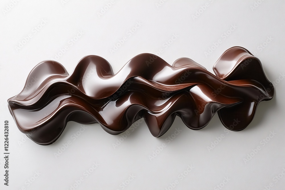 Poster abstract fluid wave of dark chocolate on a simple white background with smooth curves and highlights