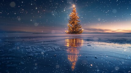 A peaceful nativity scene in a snowy barn, illuminated by soft golden light
