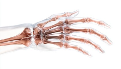X-ray image of a human hand showcasing bone structure and joint articulation.