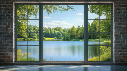 Lake view homes scenery nature landscape green tree view window scenic decor house design interior ideas wallpaper backdrop