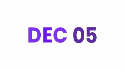 5th December calendar icon animation. Alpha matte with transparent background 4K resolution.