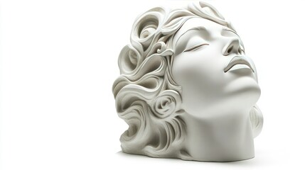 Gypsum copy of Ancient Statue Venus head isolated on white background. Plaster white Sculpture Woman face. Architecture styles isolated on white. Photo realistic photo