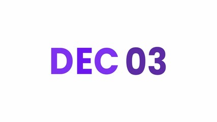 3rd December calendar icon animation. Alpha matte with transparent background 4K resolution.