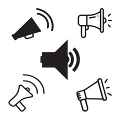 megaphone, announcement, voice, announce, amplifier, speech, volume, attention, loudspeaker, speaker, communication vector design icon symbol set 