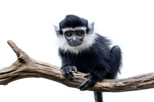 Black capped squirrel monkey, Saimiri boliviensis, isolated on white background.