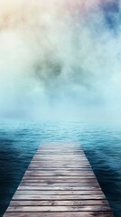 A Serene Wooden Dock Surrounded by the Tranquil Waters of Nature in Stunning View