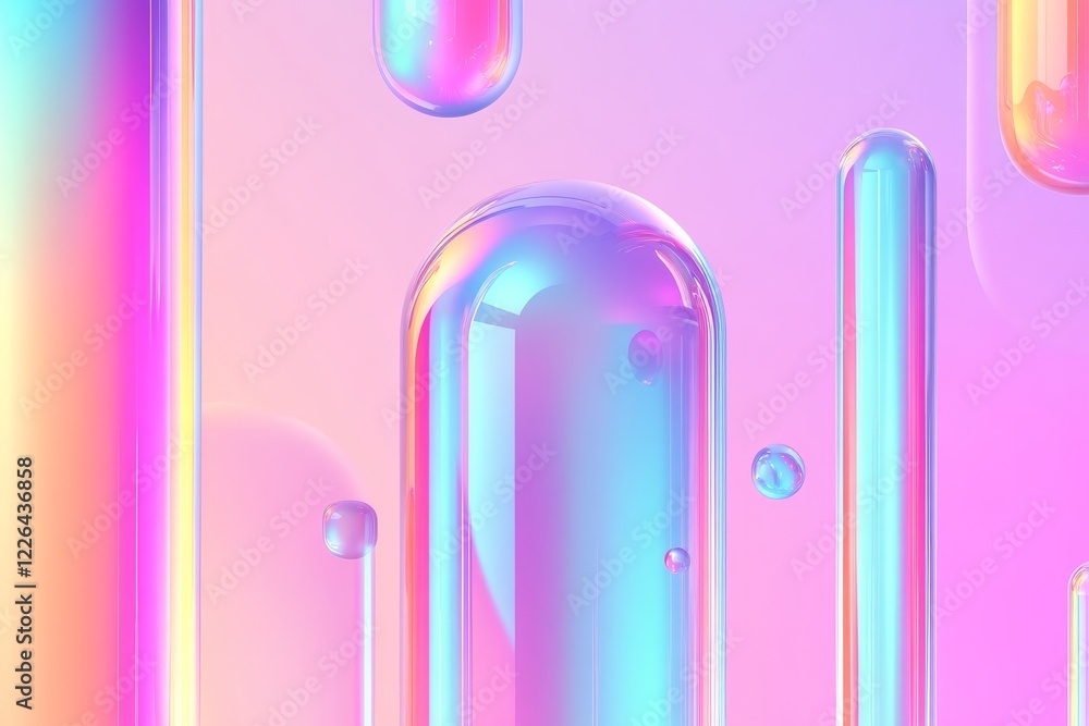 Poster abstract colorful bubbles and vertical shapes on soft gradient background