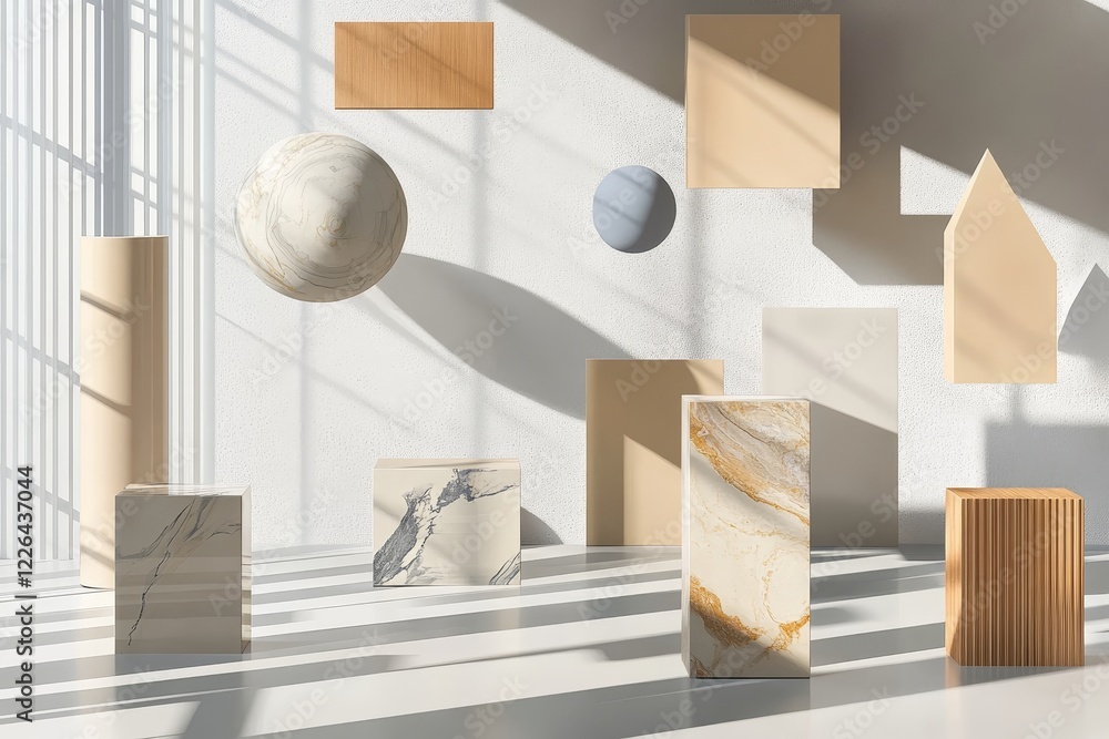 Aufkleber abstract composition of geometric shapes with shadow play and light