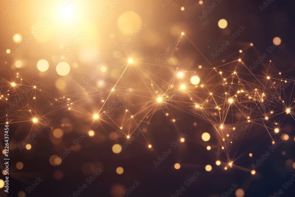 Poster abstract glowing golden background with light particles and connection