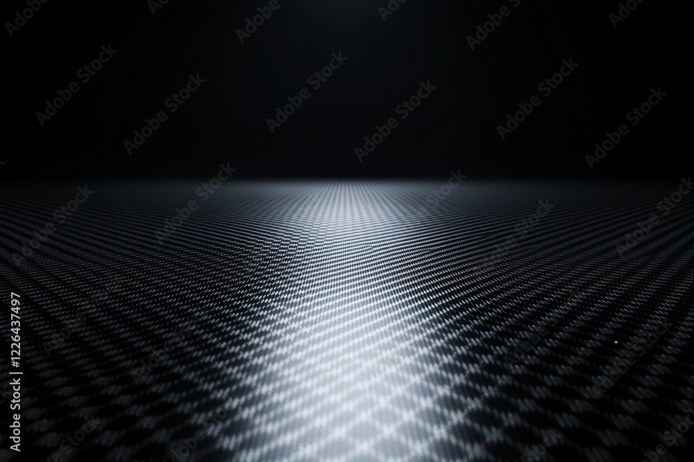 Poster close-up of illuminated carbon fiber texture, showcasing its intricate pattern under soft light on a