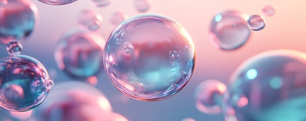 Floating iridescent bubbles, 3D render, Generative AI