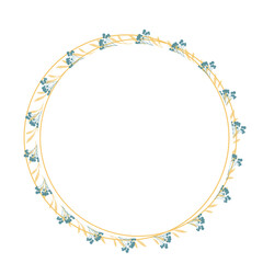 Hand Drawn Gold Colored Flower Wreath. Floral Vector Design Element for Birthday, New Year, Christmas Card, Wedding Invitation.